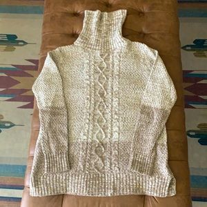 Tan cable turtleneck sweater